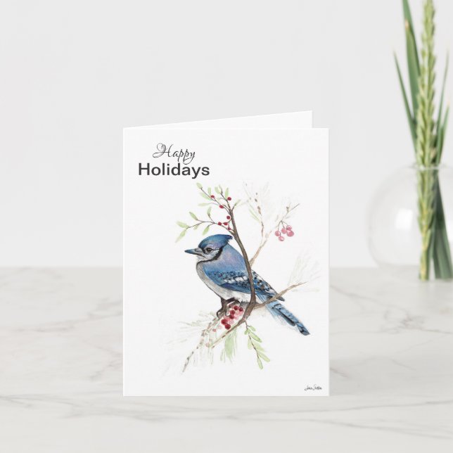 Happy Holidays Blue Jay Holiday Card (Front)