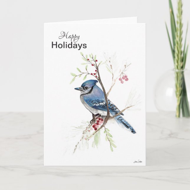 Happy Holidays Blue Jay Holiday Card (Front)