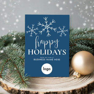 Happy Holidays Blue Modern Logo Business Holiday Card
