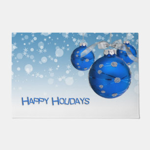 Happy Holidays Blue Ornaments Doormat
