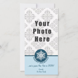 Happy Holidays Blue Paper Snowflake 4x8 Holiday Card