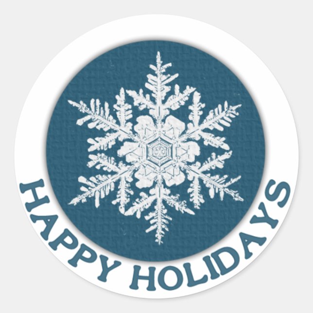 Happy Holidays Blue Paper Snowflake Classic Round Sticker (Front)