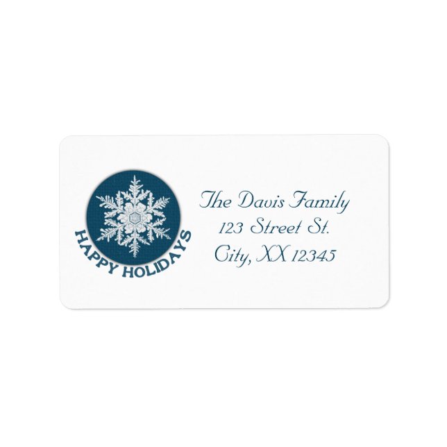 Happy Holidays Blue Paper Snowflake Label (Front)