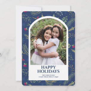 Happy Holidays Blue Photo Greeting Card