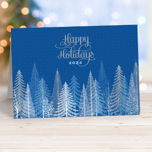 Happy Holidays Blue Silver Winter Scene Business Holiday Card