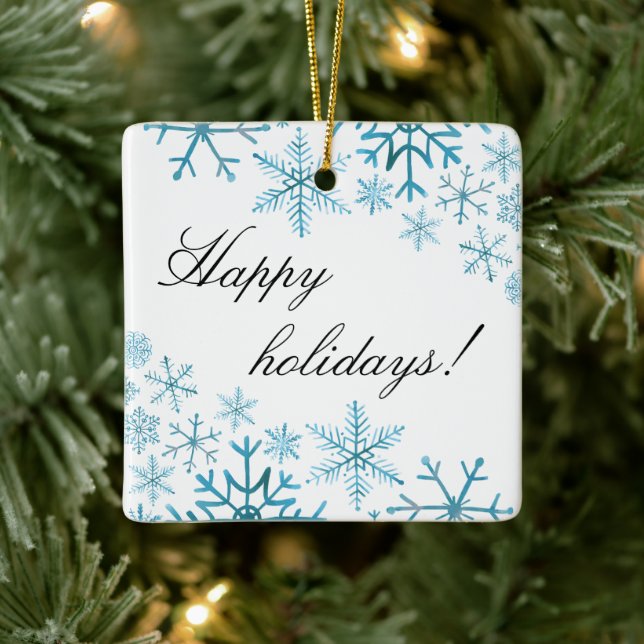 Happy holidays blue snowflake ceramic ornament (Tree)