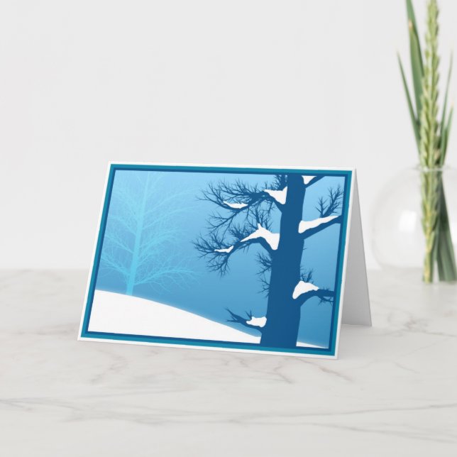 Happy Holidays Blue Snowy Tree Card (Front)