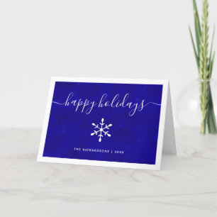 Happy Holidays Blue Watercolor with Script Holiday Card