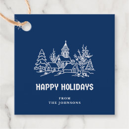 Happy Holidays | Blue & White Customisable Family Favour Tags
