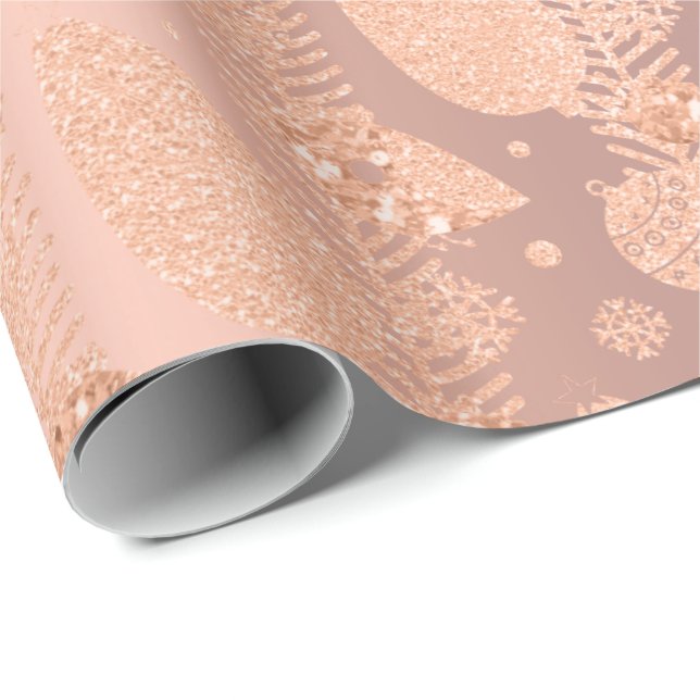 Happy Holidays Blush Rose Glitter Christmas Bird Wrapping Paper (Roll Corner)
