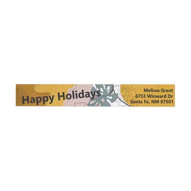 Happy Holidays Boho Monstera Leaf Abstract  Wrap Around Label (Individual)