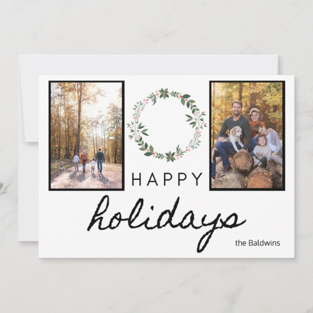 happy holidays bold black and white font photo holiday card (Front)