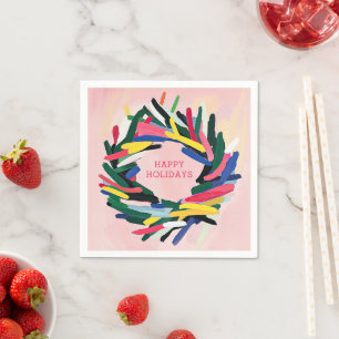 Happy Holidays Bold Colourful Christmas Wreath Napkin