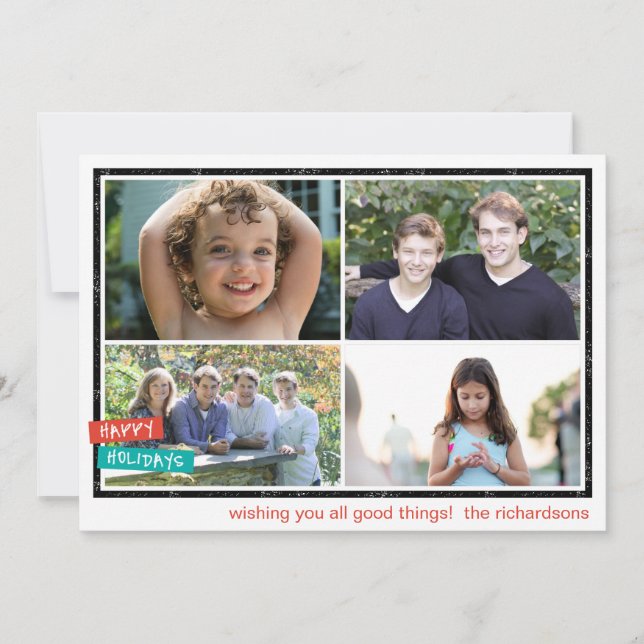 Happy Holidays Border x4 Holiday Card (Front)
