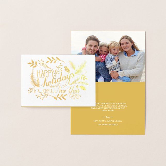 Happy Holidays Botanical Branches Word Art Foil Foil Card (Display)