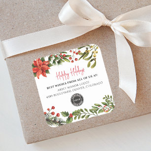 Happy Holidays Botanical Business Logo Christmas Square Sticker