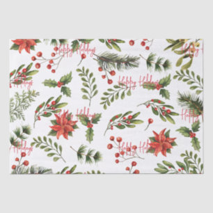 Happy Holidays Botanical Poinsettia Greenery Tissue Paper
