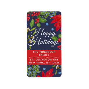 Happy Holidays • Botanical Winter Plants Bright Label
