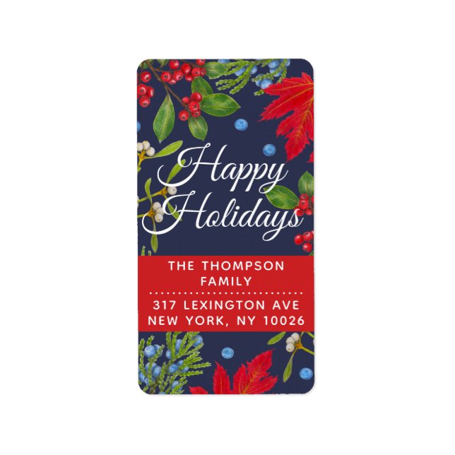 Happy Holidays • Botanical Winter Plants Bright Label (Front)