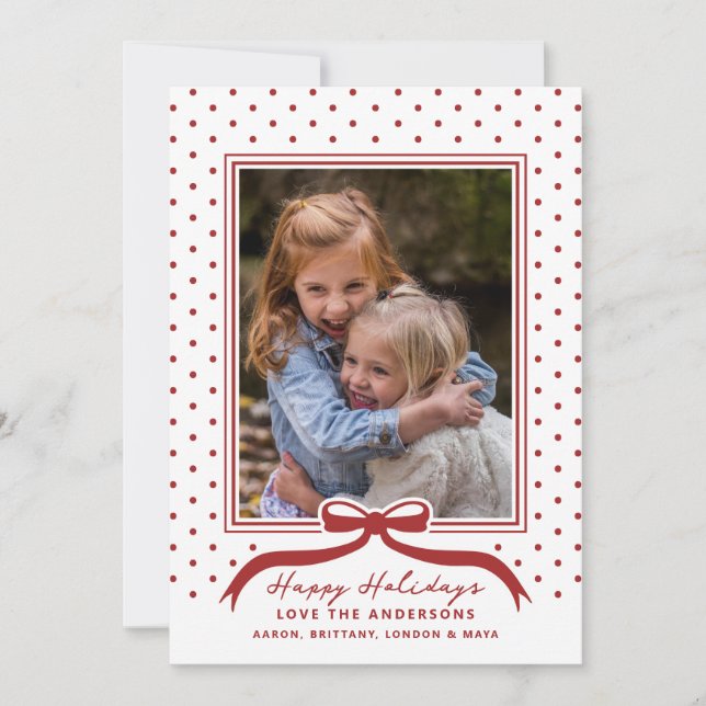 Happy Holidays Bow Polka Dot Holiday Card (Front)