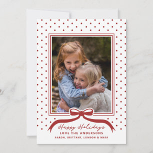 Happy Holidays Bow Polka Dot Holiday Card