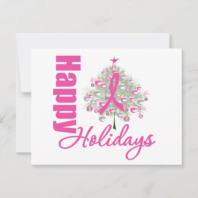 Happy Holidays Breast Cancer Pink Ribbon Holiday Card (Front)