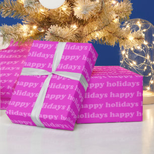 Happy Holidays   Bright Fuchsia Pink Typography Wrapping Paper