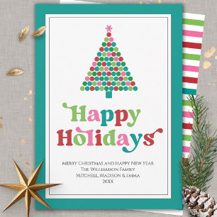Happy Holidays Bright Fun Retro Christmas Tree Holiday Card