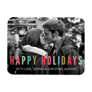 Happy Holidays Bright & Modern Photo Magnet