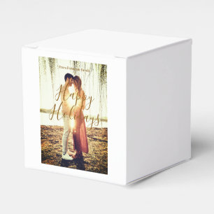 Happy holidays brown add couple photo name date mo favour box