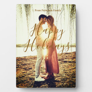 Happy holidays brown add couple photo name date mo plaque