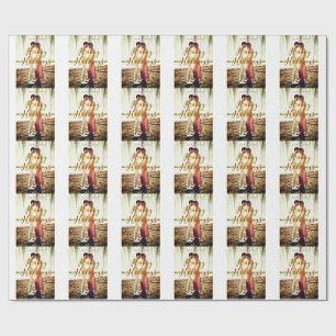 Happy holidays brown add couple photo name date mo wrapping paper