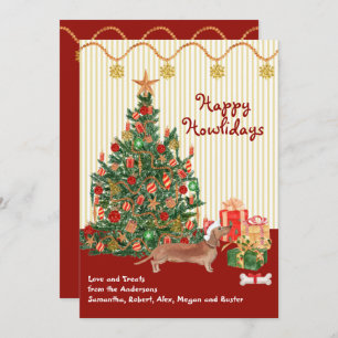 Happy Holidays Brown Dachshund Tree Presents 