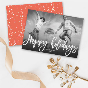 Happy Holidays Brush Modern Holiday Photo Card