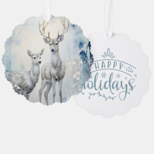 Happy Holidays Buck and Doe Tree Decoration Card
