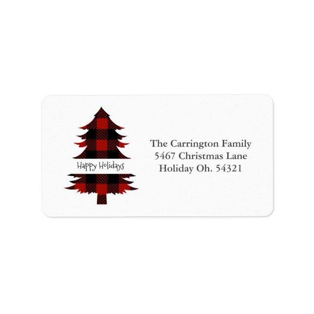 Happy Holidays Buffalo Check Christmas Address Label (Front)