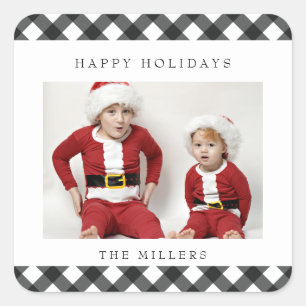 Happy Holidays Buffalo Plaid Labels Stickers