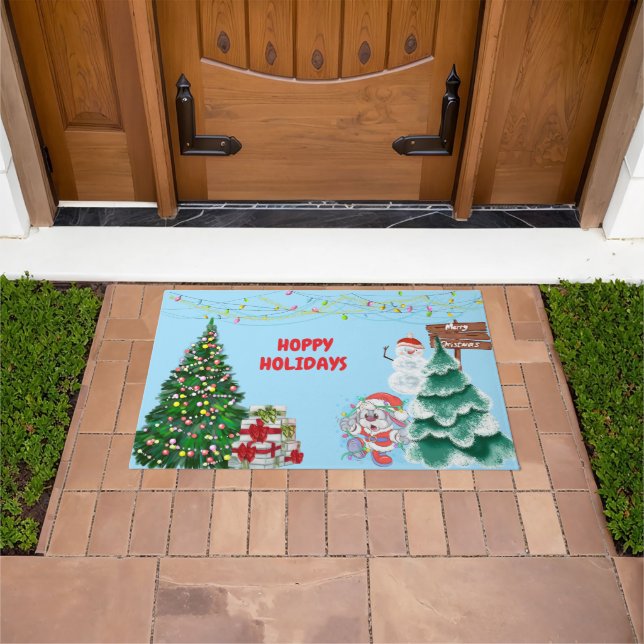 Happy Holidays Bunny Christmas Doormat (Outdoor)