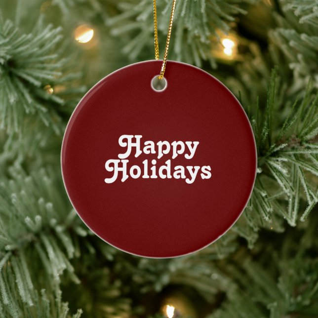"Happy Holidays" burgundy maroon white Ceramic Tree Decoration (Tree)
