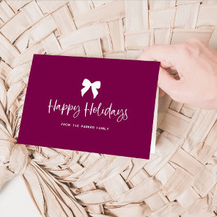 Happy Holidays   Burgundy Wine Colour and White Bo Holiday Card