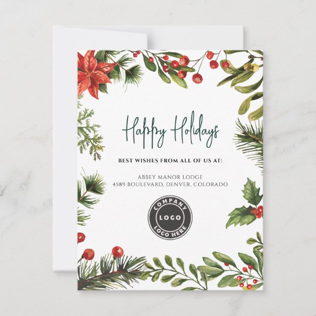 Happy Holidays Business Logo Christmas Holiday Card (Front)