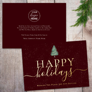 Happy Holidays Business Logo Christmas Tree Gold Foil Holiday Card