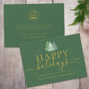 Happy Holidays Business Logo Christmas Trees Gold Holiday Card