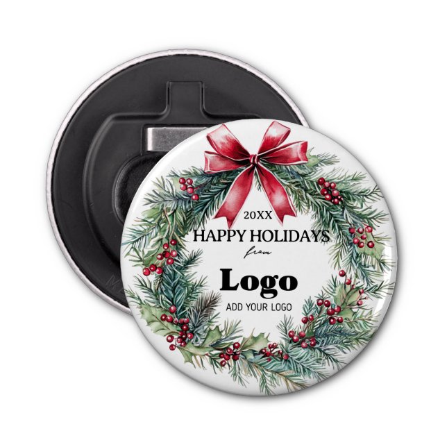 Happy Holidays Business Logo Gift for Clients Bottle Opener (Front)