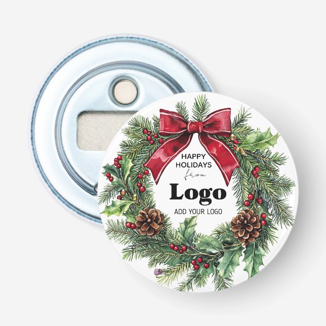 Happy Holidays Business Logo Gifts For Costumers Bottle Opener (Front)