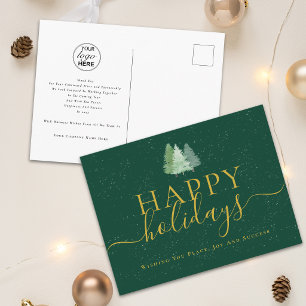Happy Holidays Business Logo Modern Fir Trees Holiday Postcard