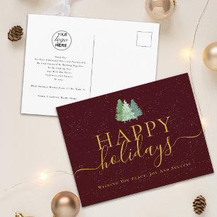 Happy Holidays Business Logo Modern Fir Trees Holiday Postcard
