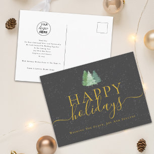 Happy Holidays Business Logo Modern Fir Trees Holiday Postcard