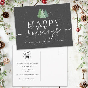 Happy Holidays Business Logo Modern Fir Trees Holiday Postcard