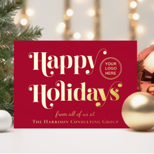 Happy Holidays Business Logo Red Christmas Foil Holiday Card